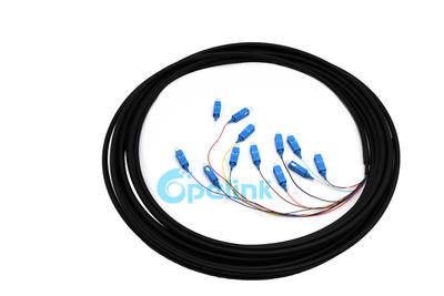 Fanout Fiber Optic Pigtail, 12 Fiber SC/APC Bunch Optical Fiber Pigtail, SM 9/125 Fanout 0.9mm, LSZH black