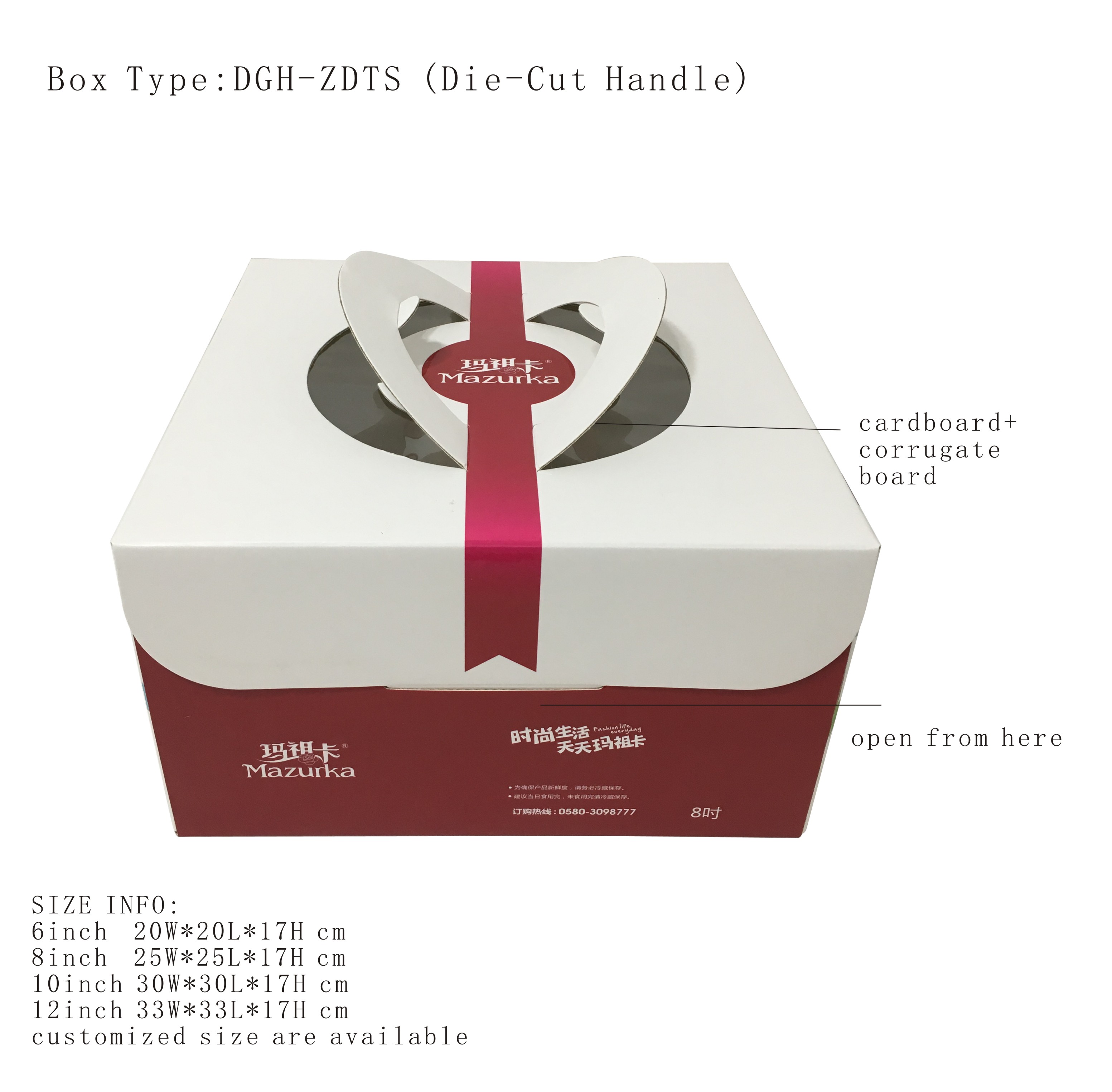 Die-cut Build-In Paper Handle Cake Box 