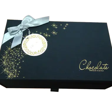 satin fabric surface golden logo stamped luxury chocolate and wine gift box packing set 