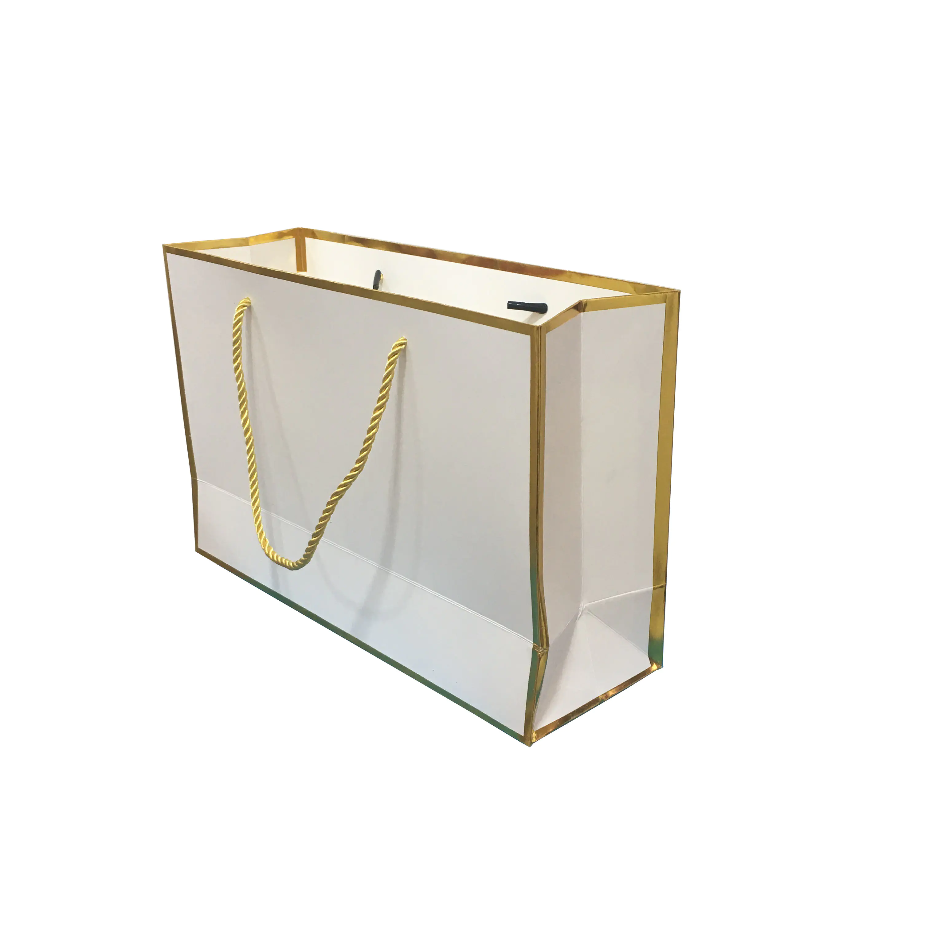30*20*10cm size gold paper bag gold frame paper bag gold border paper bag with gold foil stamped in frame with gold pp rope handle