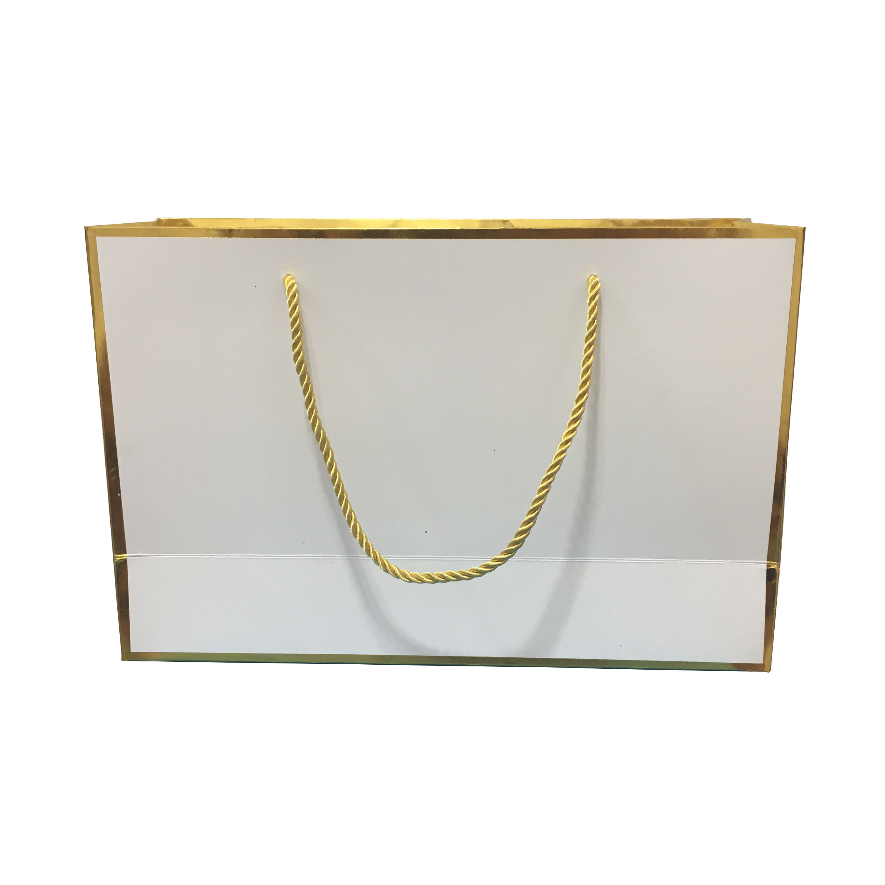30*20*10cm size gold paper bag gold frame paper bag gold border paper bag with gold foil stamped in frame with gold pp rope handle