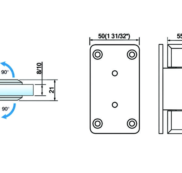 Best Sell Standard Duty Shower Hinges Wall Mount 90 degree Glass Clamp OffSet Back Plate Glass Door Hinge L-2112