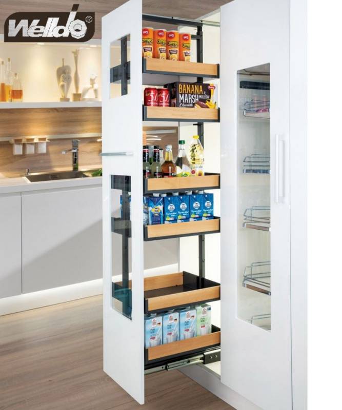 Pull Out Larder Tall Unit with 5 Baskets for 400mm Cabinet Soft Close 