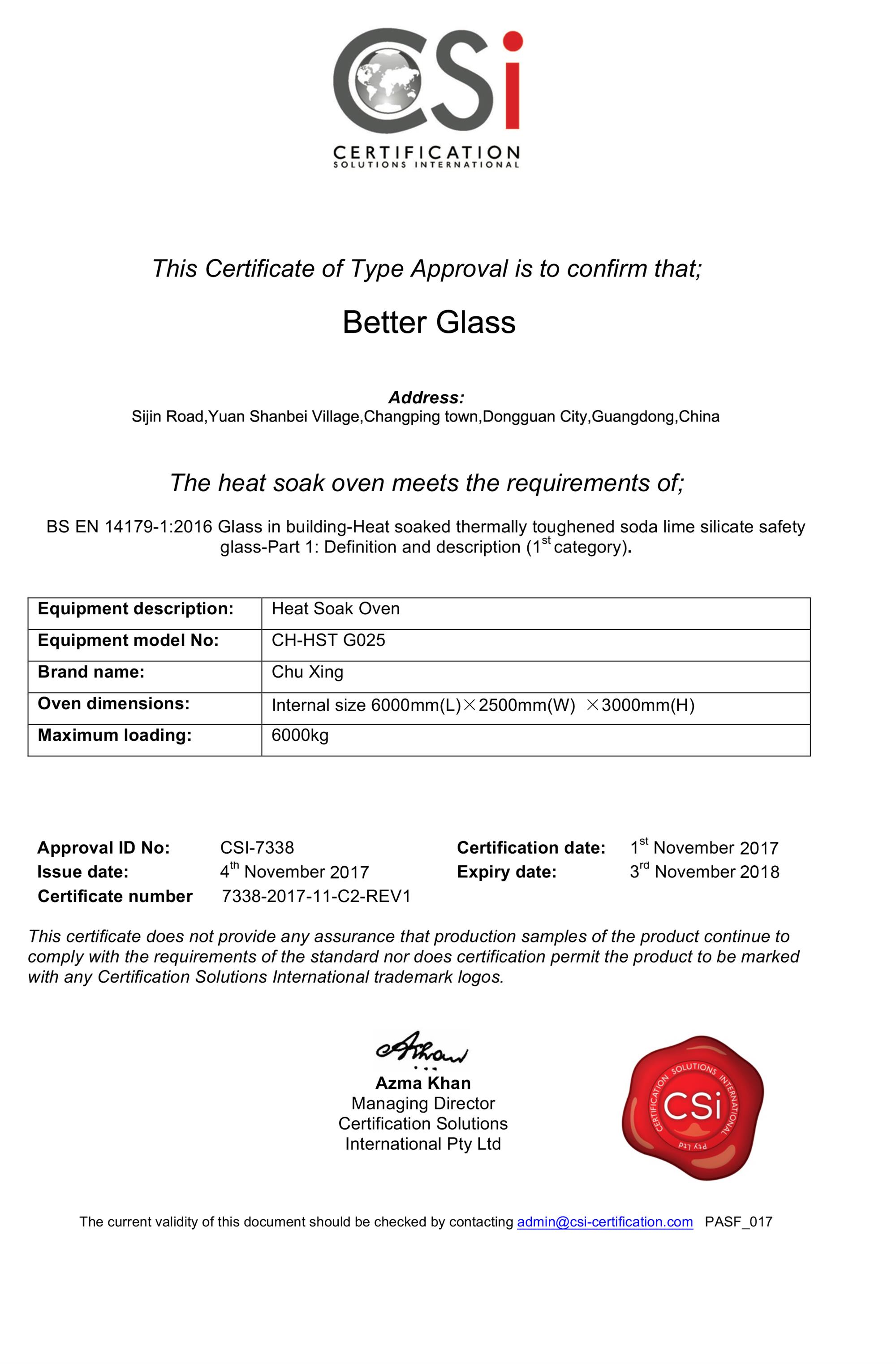 Heat Soak Treatment Certificate