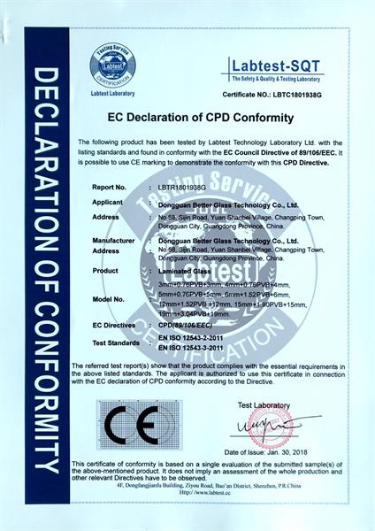 Laminated Glass CE Certification 01