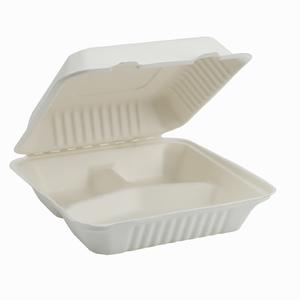9 Inch 3 Compartment Food Packaging Compostable Biodegradable Bagasse Clamshell
