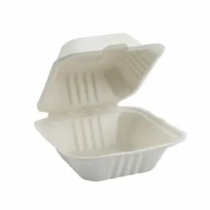 6 Inch Compostable Dinnerware Food Packaging Sugarcane Burger Box