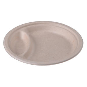 biodegradable tableware | 9 Inch 2 Compartment Biodegradable Round Sugarcane Bagasse Plate