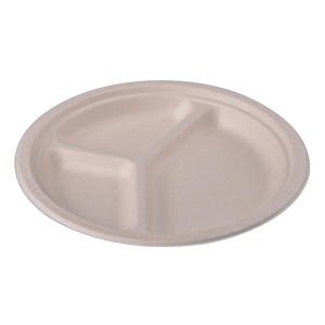 biodegradable tableware | 10 Inch 3 Compartment Biodegradable Round Sugarcane Bagasse Plate