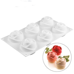 6 Holes 3D Rose Shape Baking Silicone Mold for Mousse and Cake Decoration | Silicone Mini Heart 55-Cavity Molds for Baking