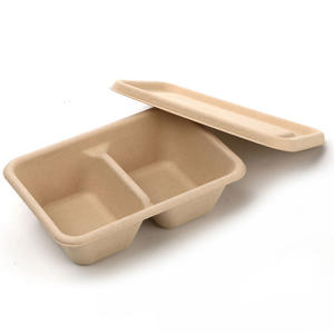 650 ml 2 Compartment Biodegradable Food Container Bamboo Lunch Box with Lid | 9 inch Sugarcane lunchbox