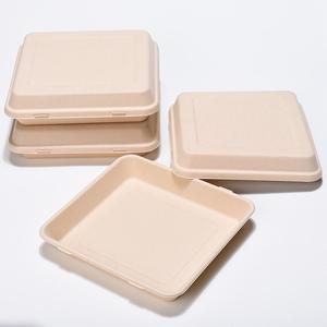 9 Inch Biodegradable Food Packaging Bamboo Lunch Box with Lid | 9 inch Sugarcane lunchbox