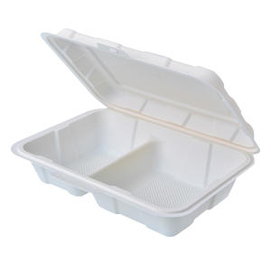 2 Compartments Biodegradable Dinner Set 9x6 inch Corn Starch Food Packaging 