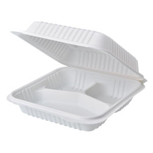 9 inch 3 Compartments Biodegradable Dinner Set Corn Starch White Box | food box packaging