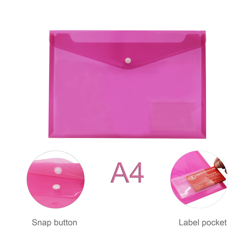 A4 Size Water/tear Resistant 5 Assorted Colors Set-translucent Document Folder With Snap Button Closure LoveS 20pcs Premium Quality Poly Envelope