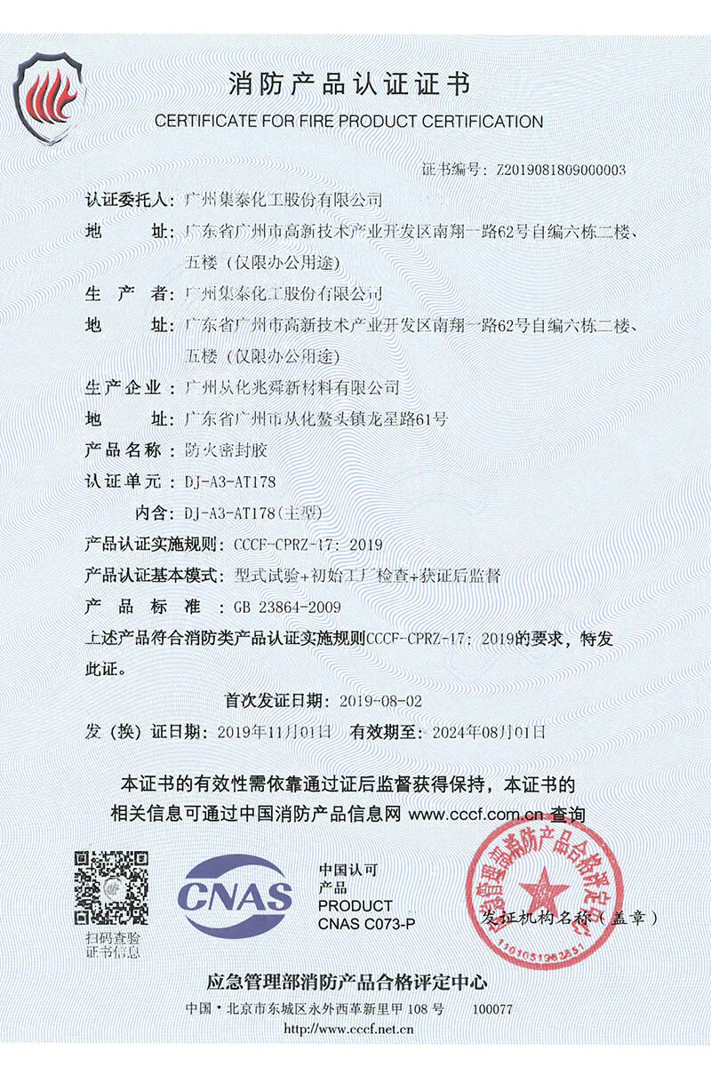 Certificate For Fire Product Certification