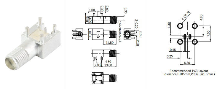 SN 818012207 SMA Connector, R/A, Jack, DIP Type with Switch Connector