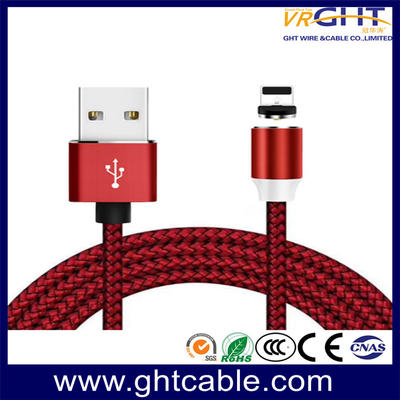 Magnetic Type USB RED Braiding Cable with Changeable Plug