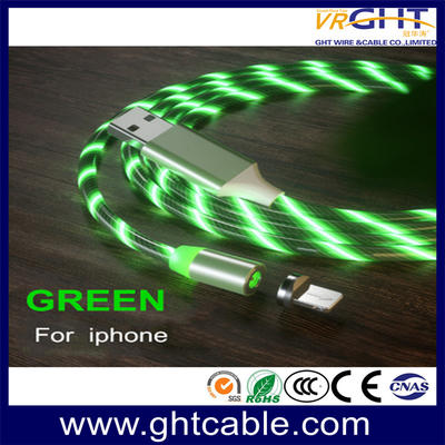 Magnetic Type USB Flowing Green Light Cable with Changeable Plug