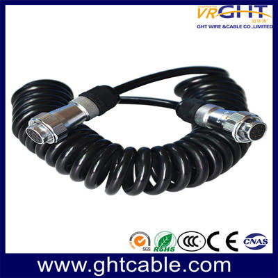 Waterproof spring trailer electric tractor wiring harness truck spiral coiled cord 7 pin female end coiled aviator cable