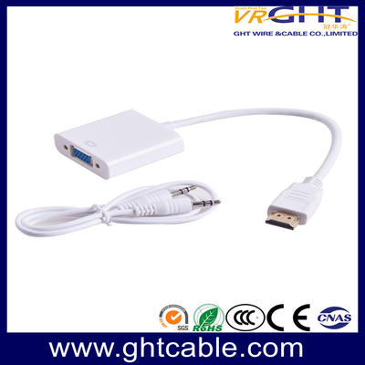HDMI Male to VGA With Audio HD Video Cable Converter Adapter 1080P for PC TV_White
