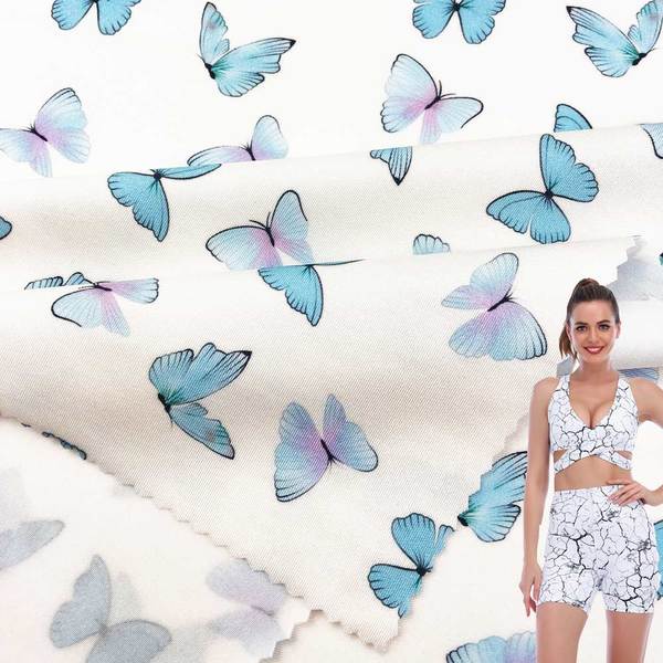 printed fabric 4 way stretch dry fit naked feeling breathable butterfly printed fabric for swimwear