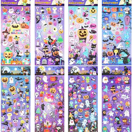 Kids Stickers 8 Different Sheets, Halloween 3d modern puffy stickerS Ghost Stickers for Kids, Bulk Scrapbooking Stickers of Ghost, Mummy, Vampire, Pumpkin, Bat, Stickers for Boys Girls Party Favors