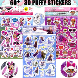 Disney Girls Raised 3D Puffy Stickers Ultimate Variety Pack 3 Sheets - Disney Frozen, Minnie, LOL Diva Dolls for Gifts, Party Favor, Reward, Scrapbooking, Children Craft, Activity, Play, School