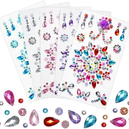 5 Sheets Jewels Stickers Self-Adhesive Craft Jewels and Gems Assorted Size Crystal Gem Flatback Sticker Mixed Shapes Rhinestone for Crafts Bling Jewel for DIY Crafts Arts Projects Nail Body Multicolor