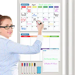 Magnetic Dry Erase Weekly Planner for Fridge Set - One Reusable Weekly Planner, Two Bonus Dry Erase Notes/to Do/Grocery Whiteboards and 6 Magnetic Extra Fine Tips Dry Erase Markers Included!