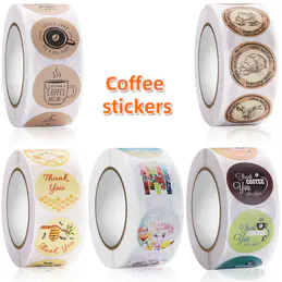 500pcs/Roll Packaging Labels for Food 1inch Self-adhesive Coffee Stickers Custom Thank You Stickers