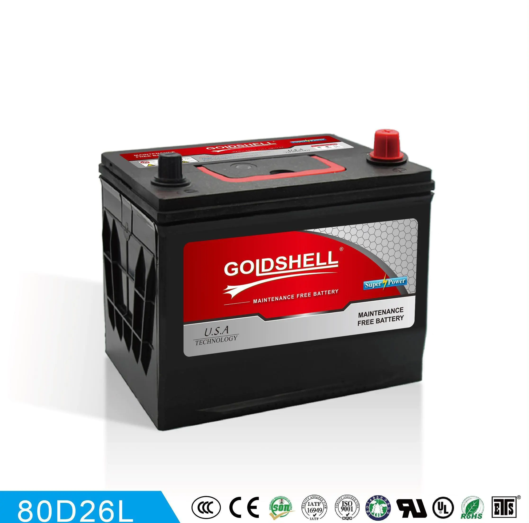 GOLDSHELL  MF Car battery 80D26R/L 12V70AH