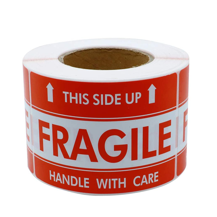 High Quality 3 x 5 Inch permanent adhesive sticker manufacturer care fragile warning labels