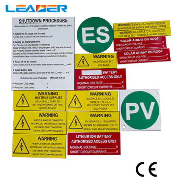 Zonne-waarschuwingslabel ABS PV-labels Zonnelabelkits