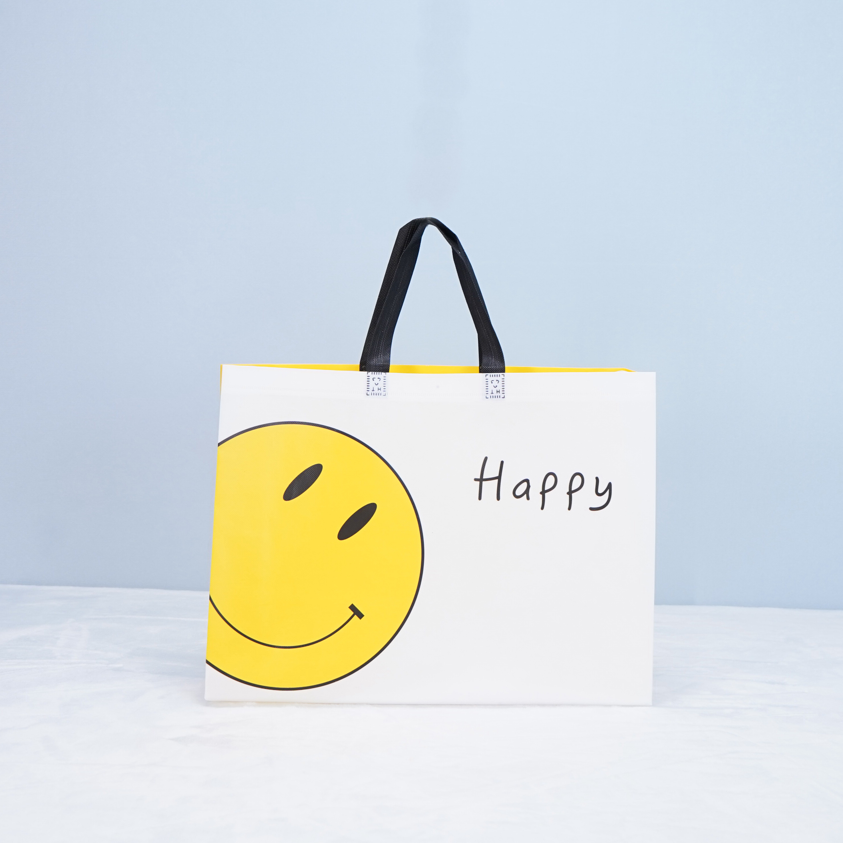 PP laminated smile face happy printing PP non woven shopping bag carry bag 