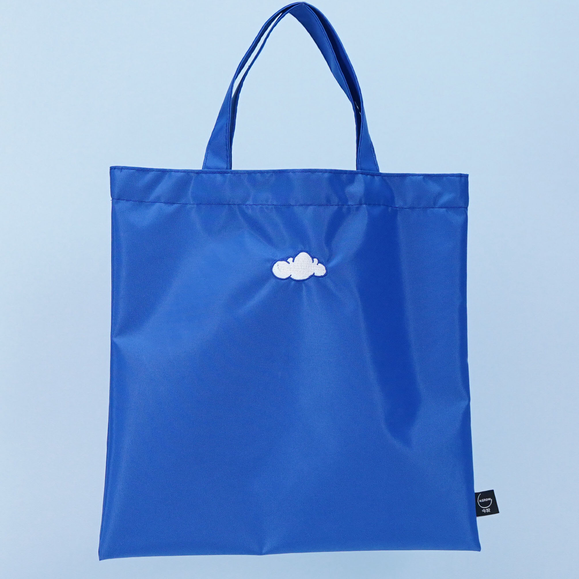 Corak sulaman awan reka bentuk beg tote poliester nilon biru untuk membeli-belah