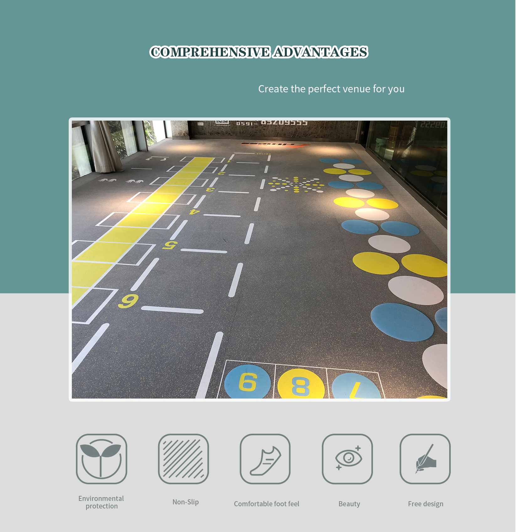 Rubber brick / roll / mat with UV printed pattern