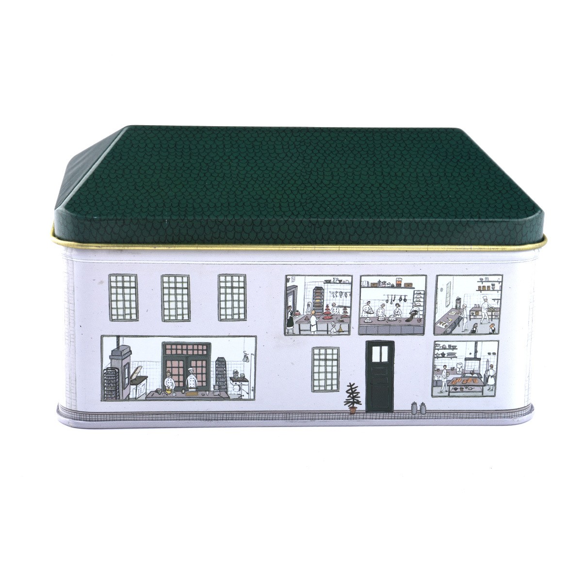 House shaped Christmas cookie tin storage package