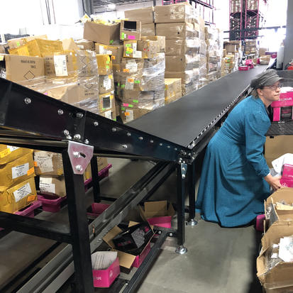 Belt system in an e-commerce warehouse in the United States.