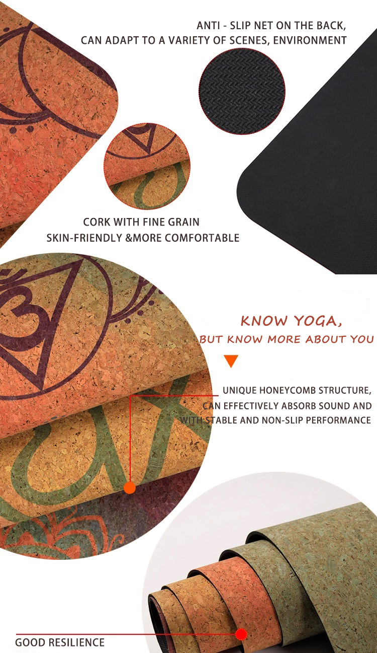 Wholesale manufacturer eco friendly tpe cork rubber natural Cork Yoga Mat