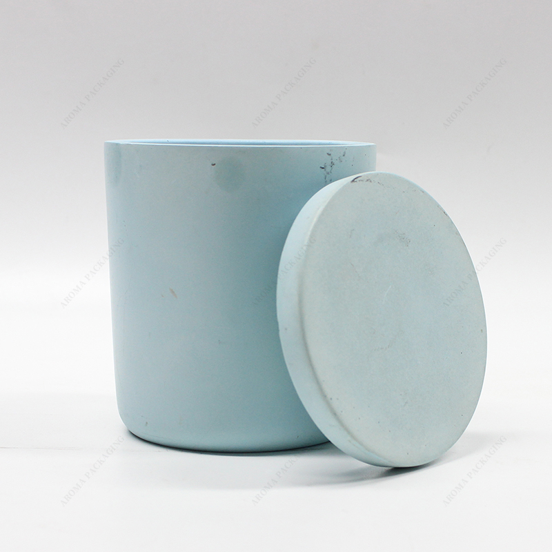 Matte blue concrete candle jar