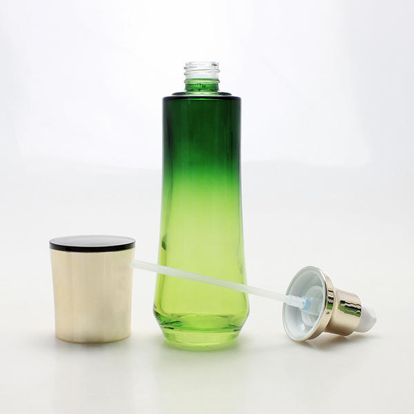 绿瓶化妆品护肤包装套装玻璃奶油罐豪华容器带乳液泵