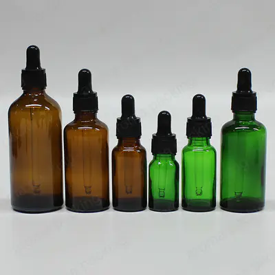 Frosted Green Amber Glass Essential Oil Bottle With Droper Various Color Caps
