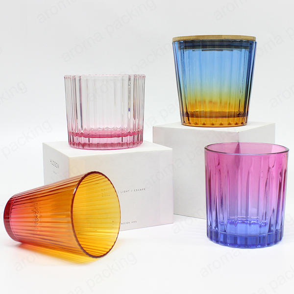 Hot Sale External Spraying Thick Round Bottom Gradient Glass Candle Jar With Lid