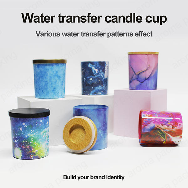 Wholesale Round Bottom Water Transfer Printing Colorful Glass Candle Jar With Custom Lid