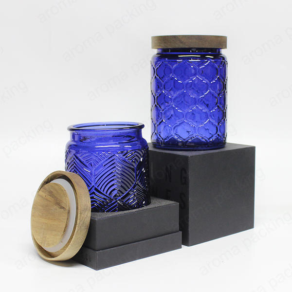 Wholesale Embossed Blue Glass Storage Jar,For Storage,Daily Kitchen Use,Candle Making