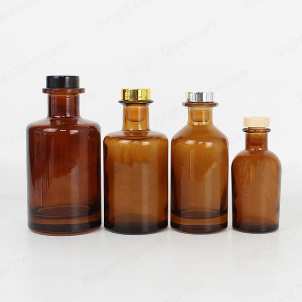 High Quality Vintage Round Bottom Amber Glass Reed Diffuser Bottle