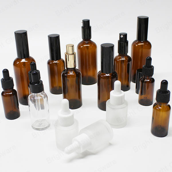High Quality Multiple Sizes Frosted Amber Essential Oil Spray Bottle With Custom Lid