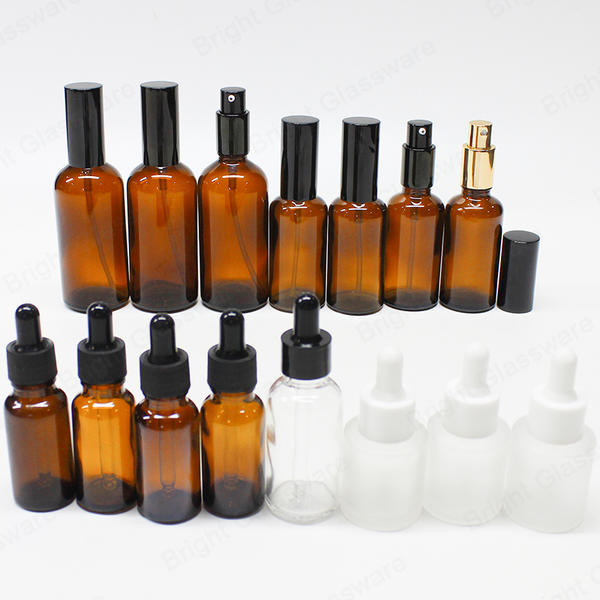 High Quality Multiple Sizes Frosted Amber Essential Oil Spray Bottle With Custom Lid