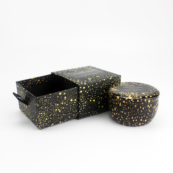 Small Luxury Black Candle Tin Box With Scatter Pattern For A Gift For Any Happy Day